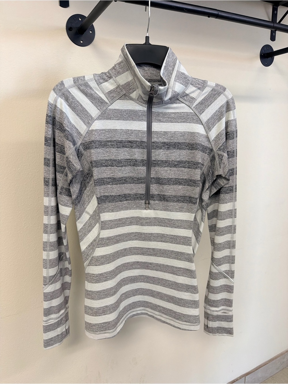 lululemon athletica Gray & White Striped Half‑Zip Turtleneck Sweater